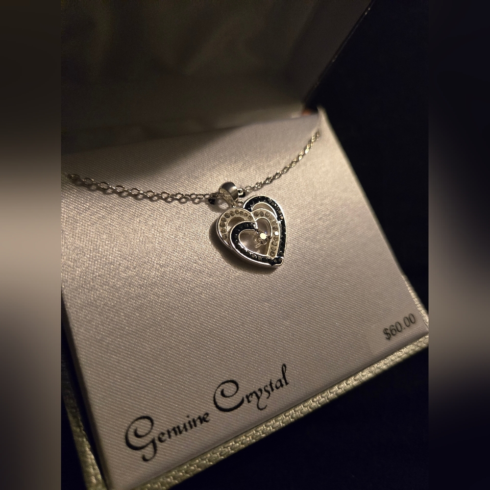 Blue and White sterling silver heart necklace